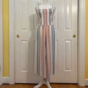 NWT Goa Beachwear by Japna Red/White/Blue Striped Cropped Wide Leg Jumpsuit LRG